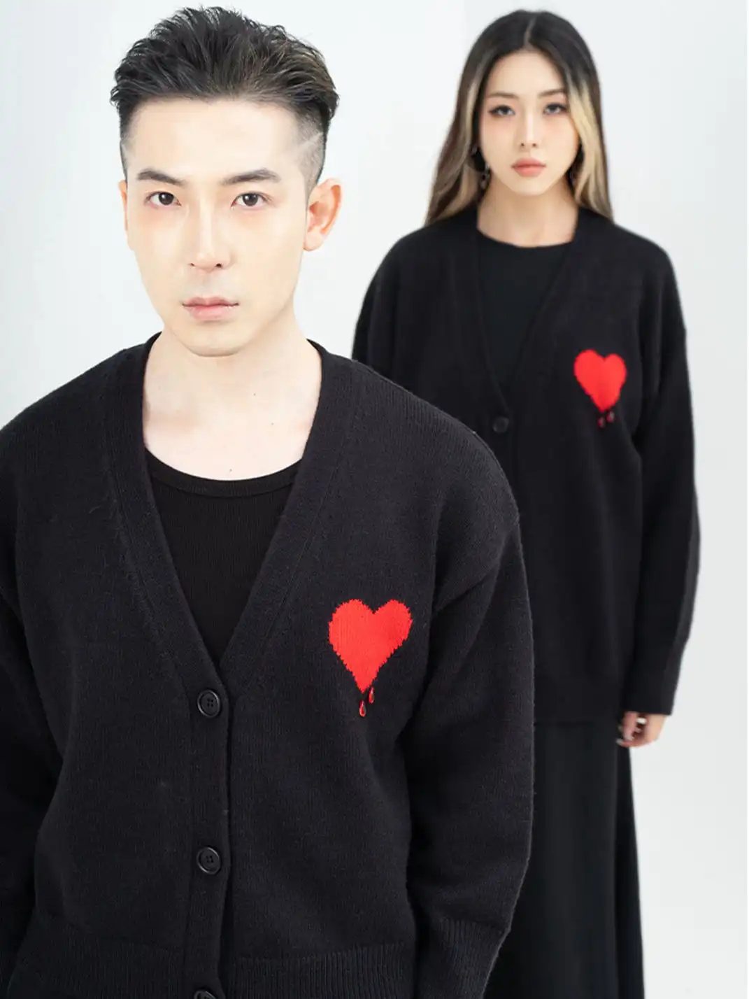 CLP | Black Heart Bead Embellished Casual Knit Sweater