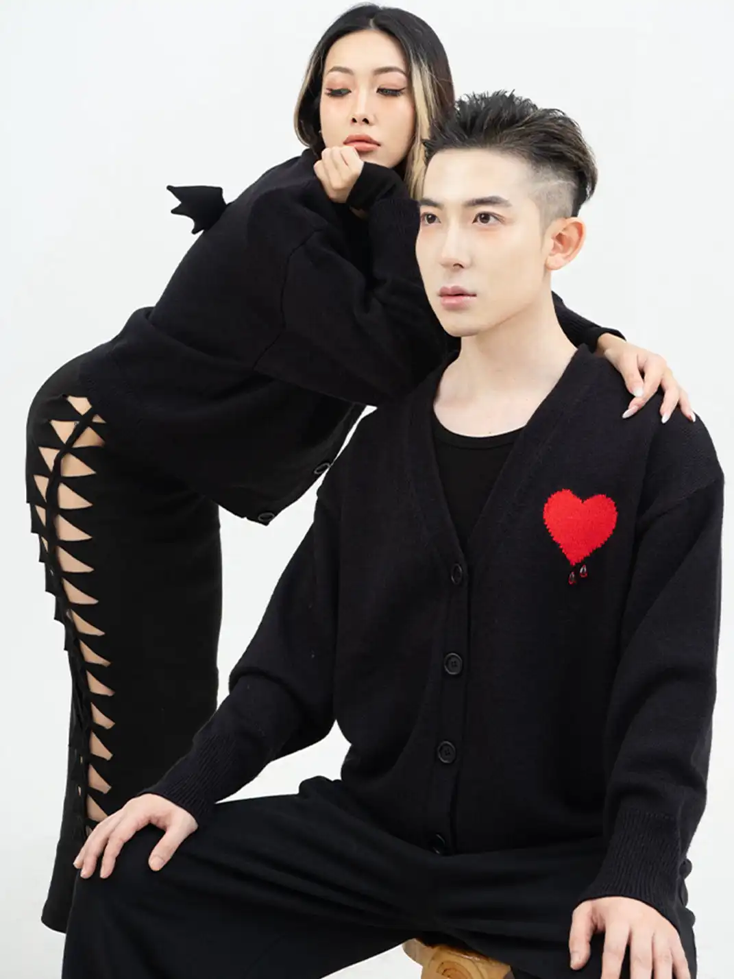 CLP | Black Heart Bead Embellished Casual Knit Sweater