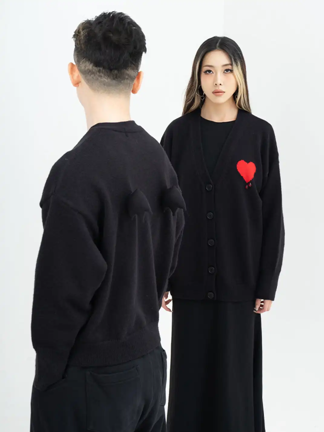 CLP | Black Heart Bead Embellished Casual Knit Sweater