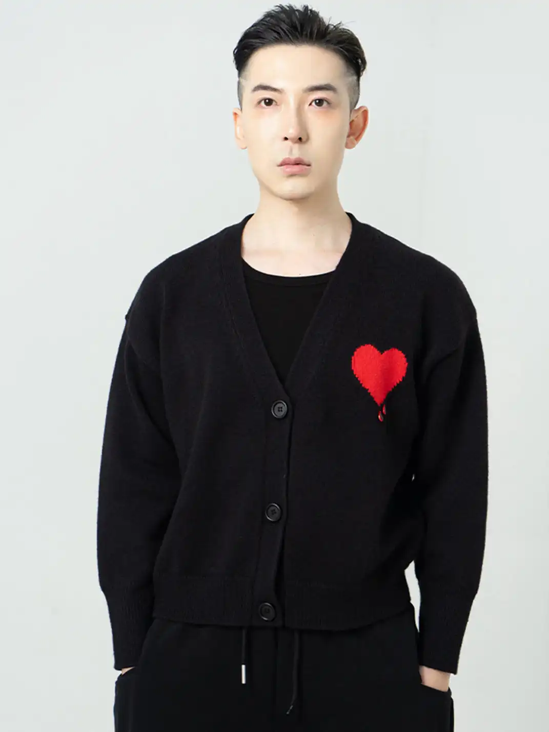 CLP | Black Heart Bead Embellished Casual Knit Sweater