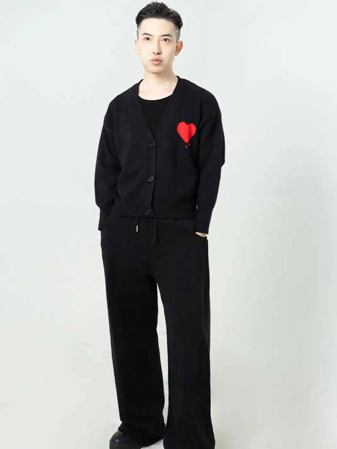 CLP | Black Heart Bead Embellished Casual Knit Sweater