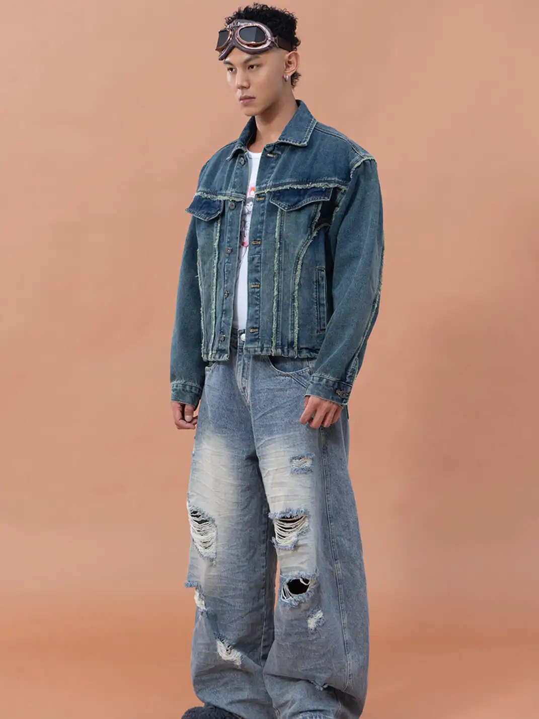 CLP | Frayed Edge Patchwork Design Denim Jacket