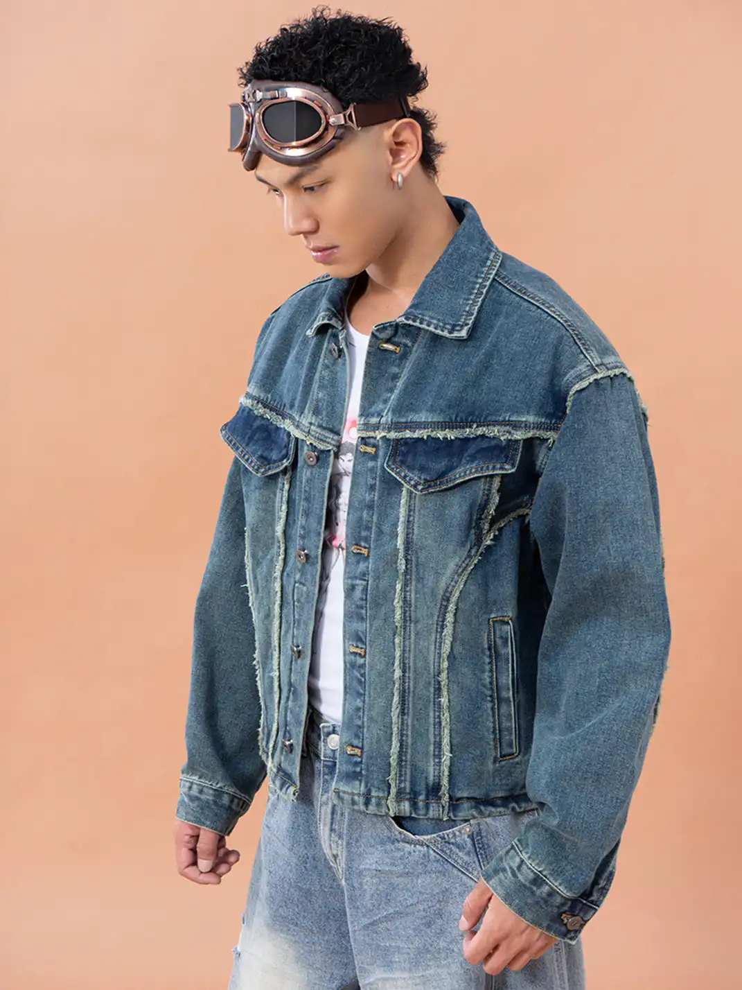 CLP | Frayed Edge Patchwork Design Denim Jacket