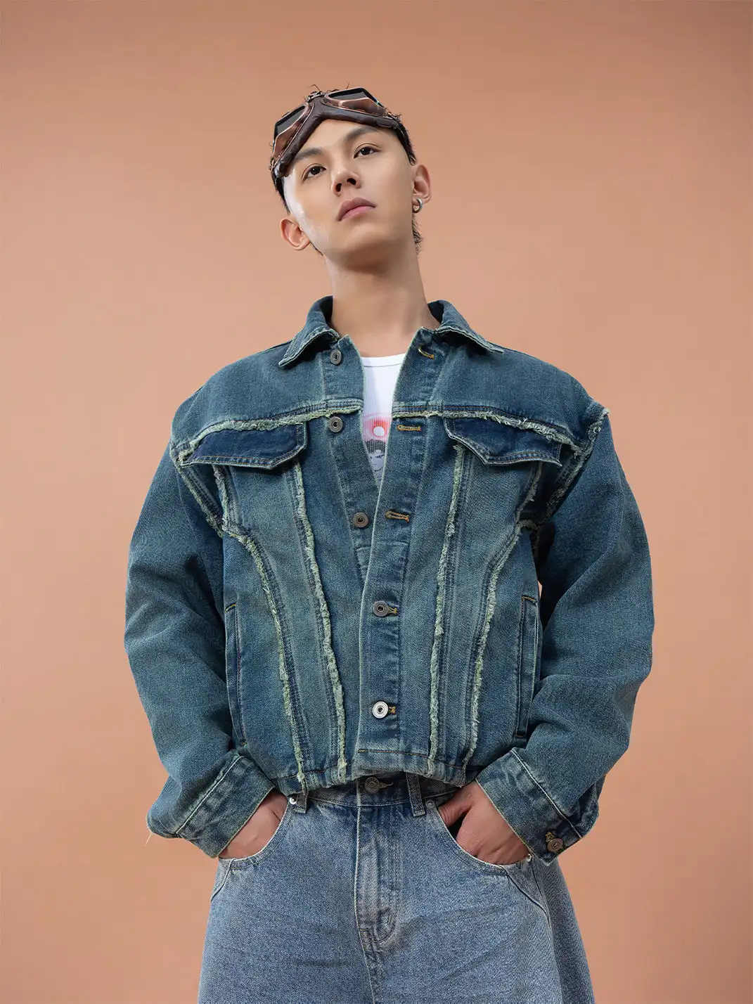 CLP | Frayed Edge Patchwork Design Denim Jacket
