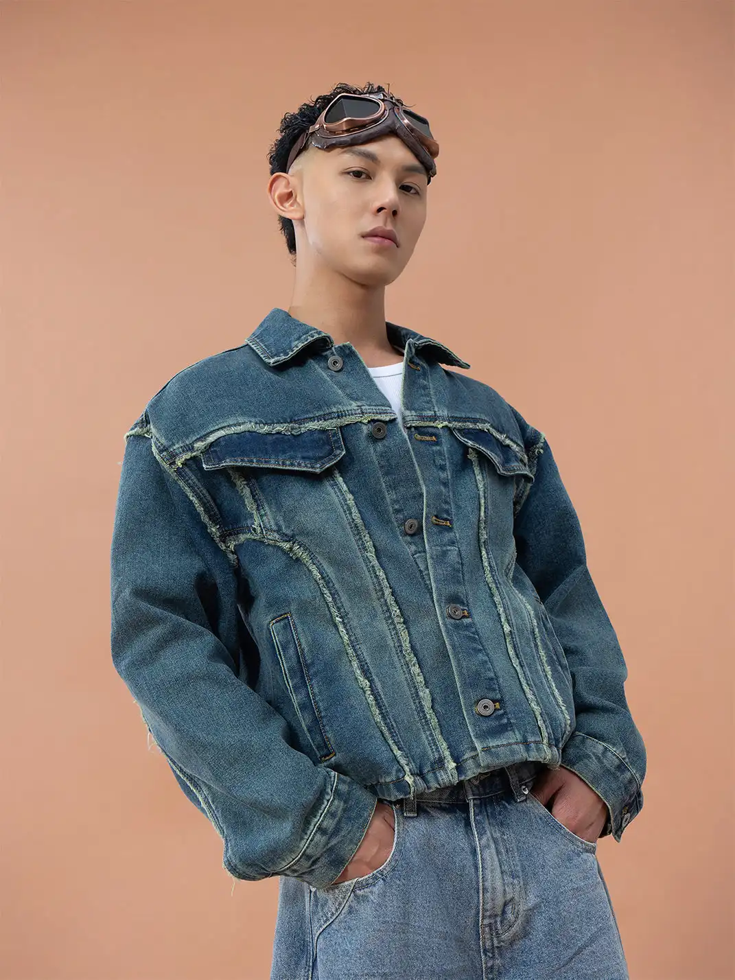 CLP | Frayed Edge Patchwork Design Denim Jacket