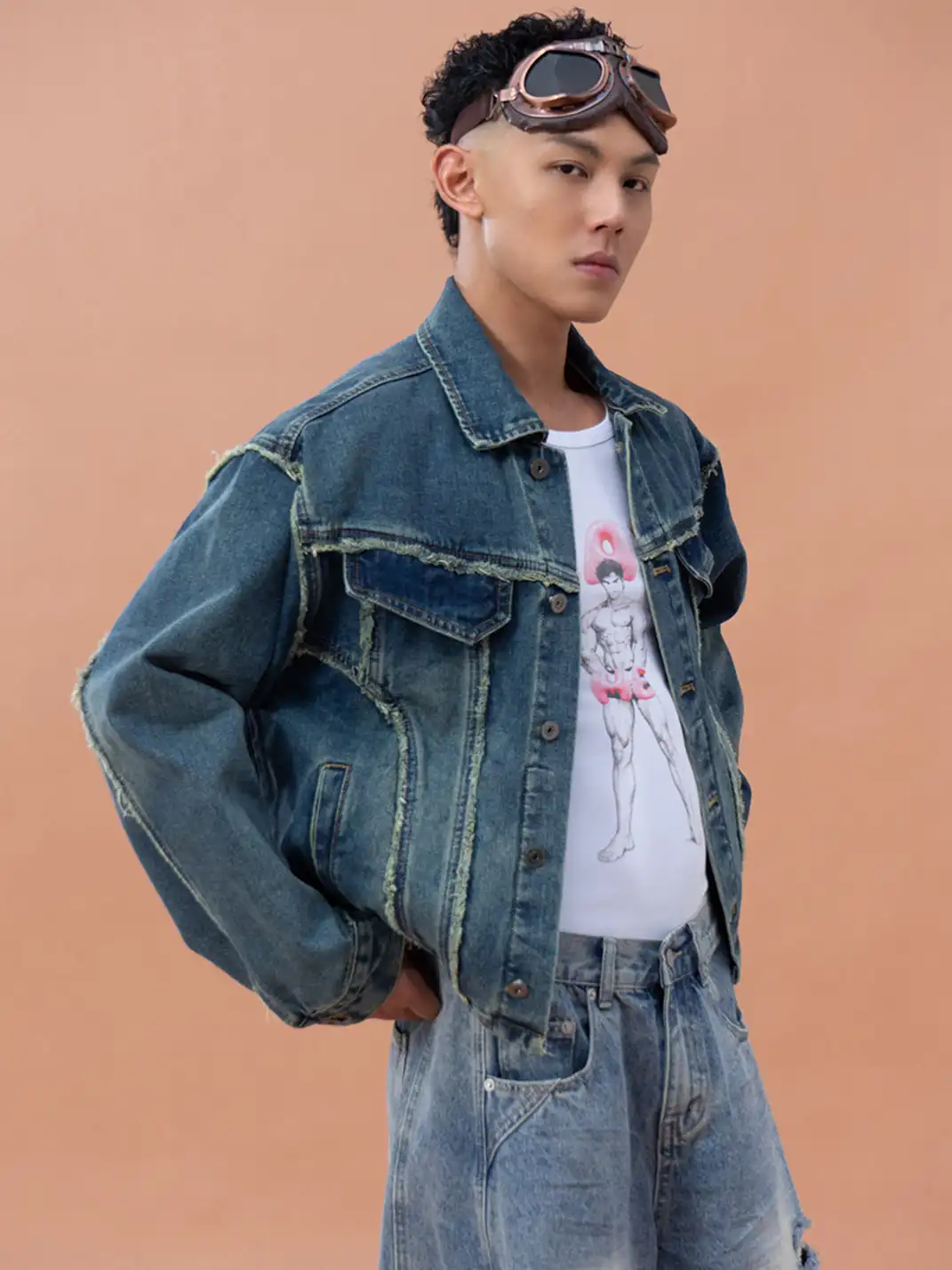 CLP | Frayed Edge Patchwork Design Denim Jacket