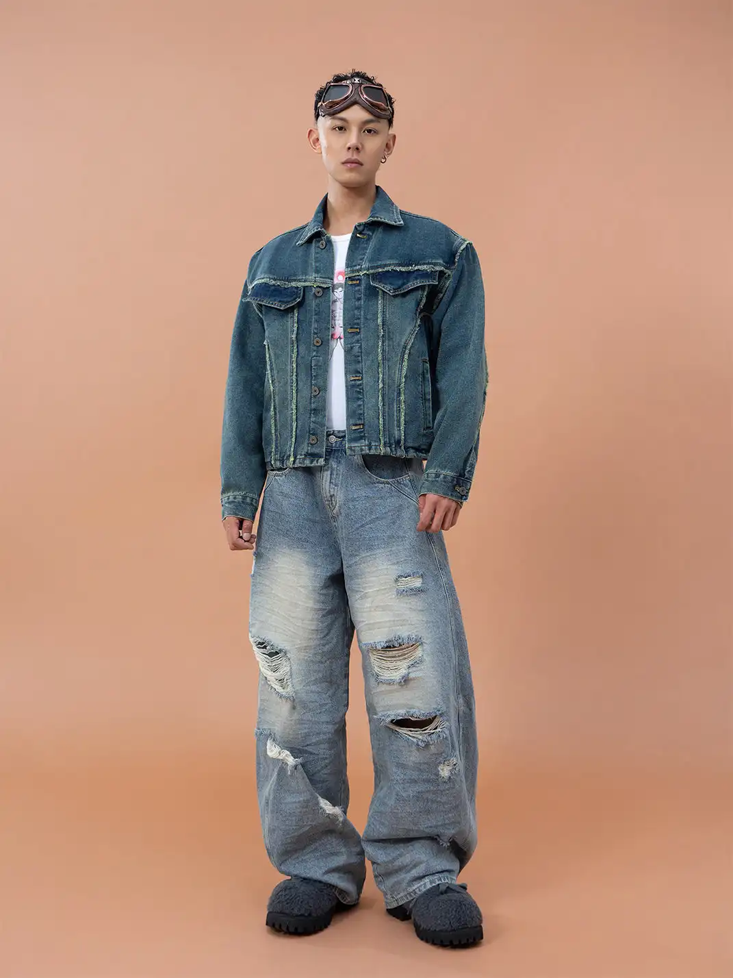 CLP | Frayed Edge Patchwork Design Denim Jacket