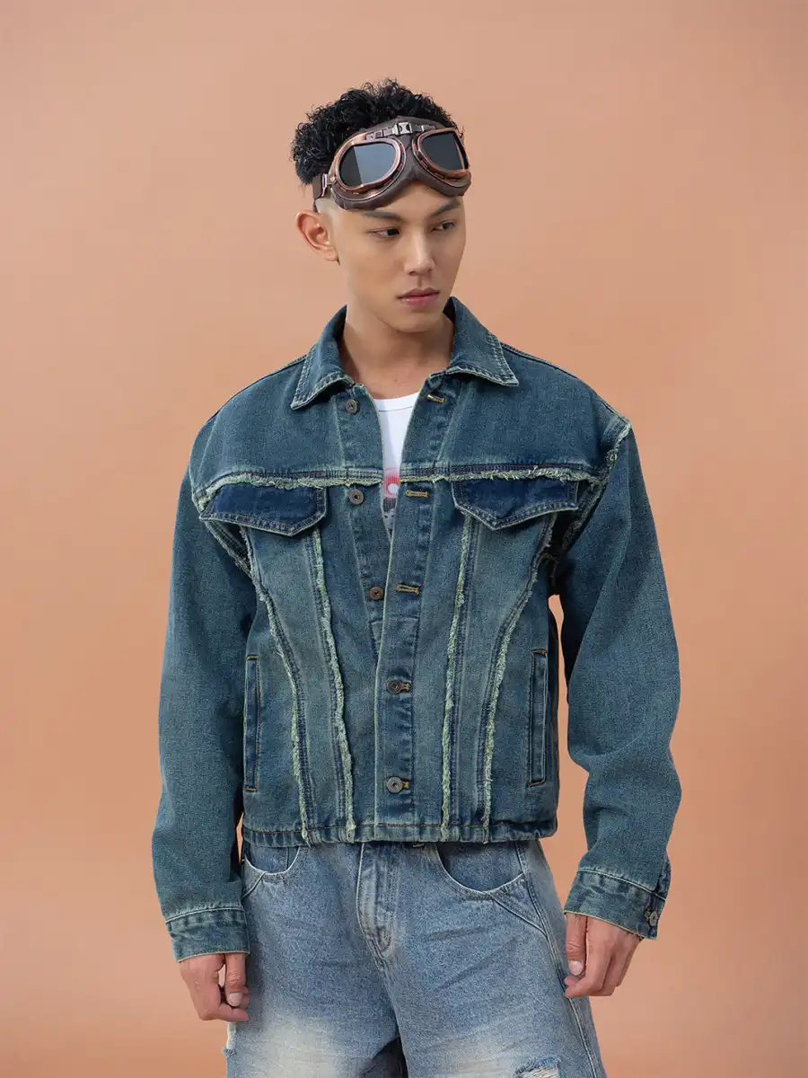 CLP | Frayed Edge Patchwork Design Denim Jacket - 4