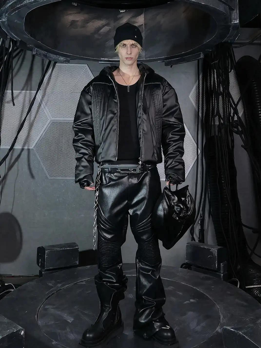 SSIN7 | Paneled Faux Leather Flared Pants