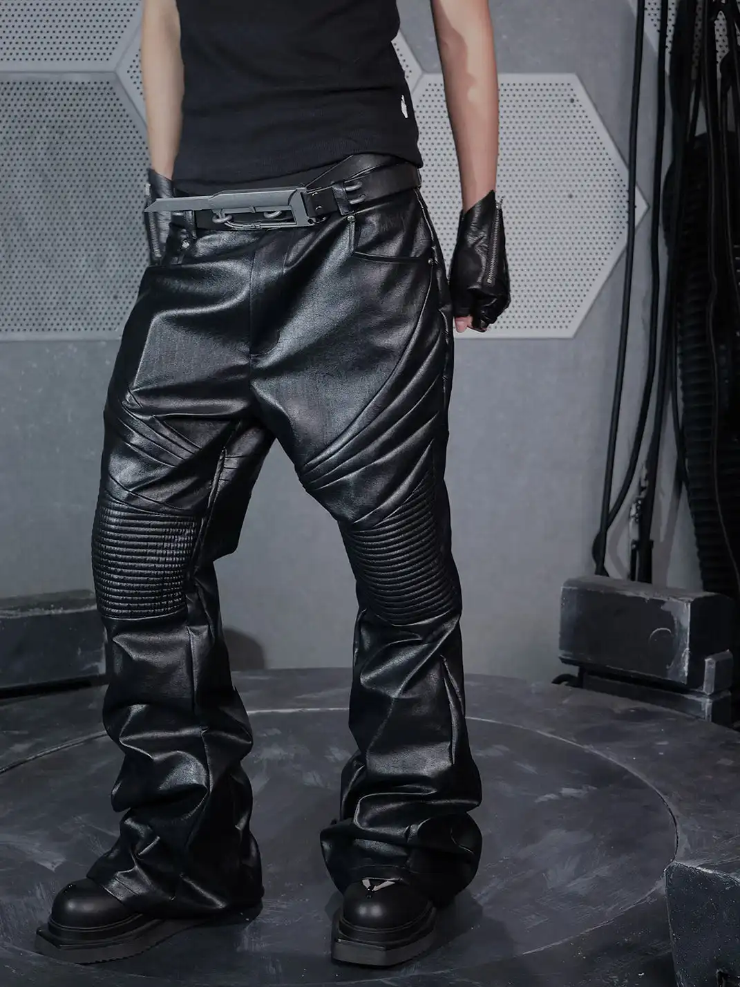 SSIN7 | Paneled Faux Leather Flared Pants