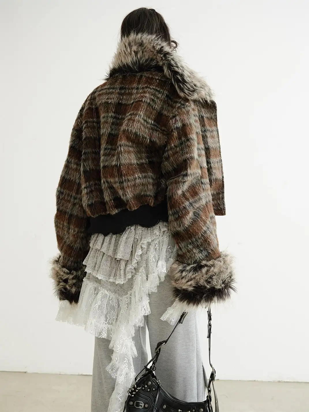 Jnylon Studios | Two-Way Plaid PU Faux Leather Jacket