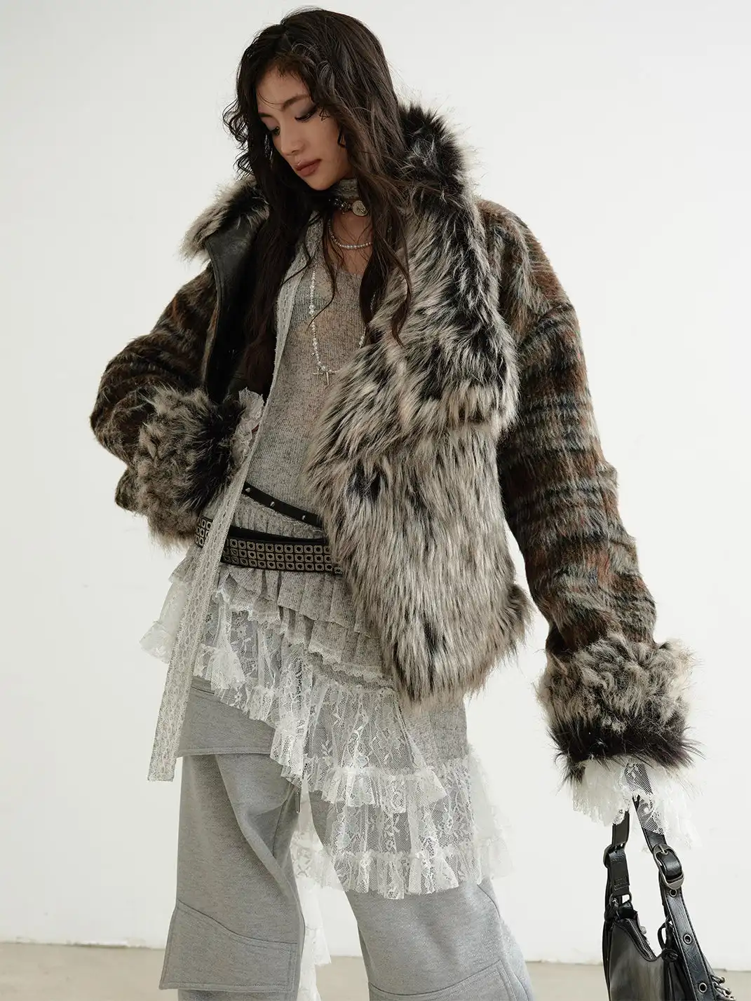 Jnylon Studios | Two-Way Plaid PU Faux Leather Jacket