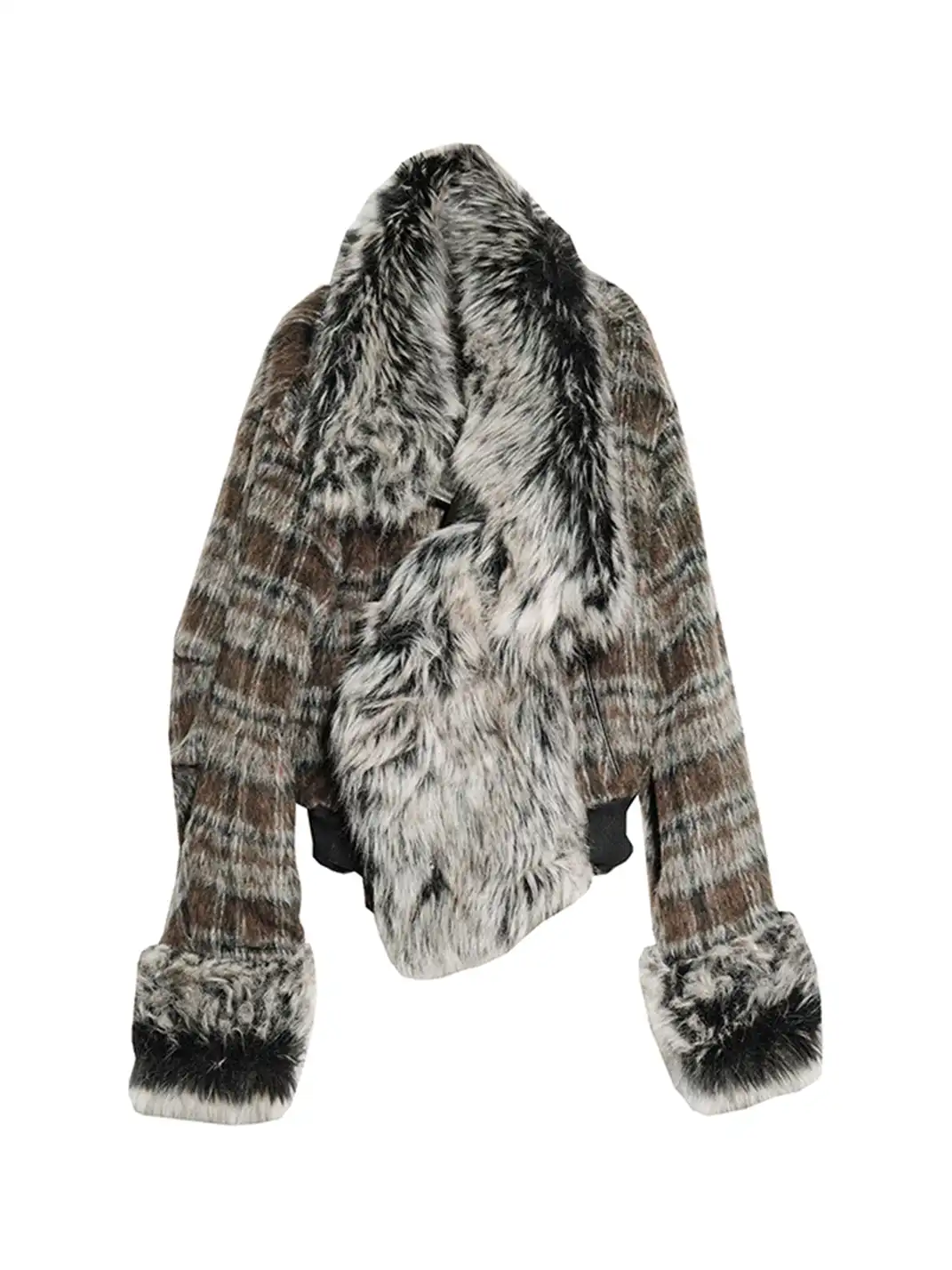 Jnylon Studios | Two-Way Plaid PU Faux Leather Jacket