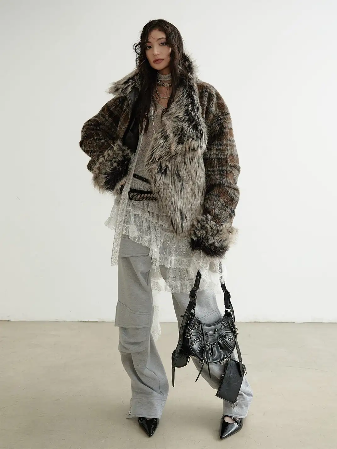 Jnylon Studios | Two-Way Plaid PU Faux Leather Jacket