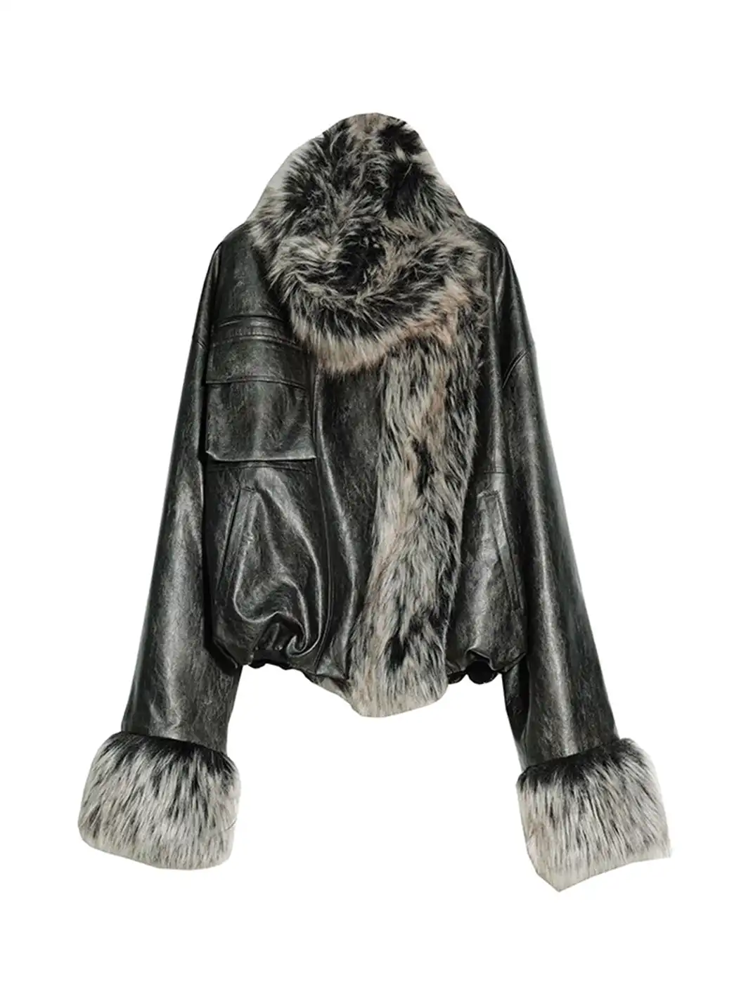 Jnylon Studios | Two-Way Plaid PU Faux Leather Jacket