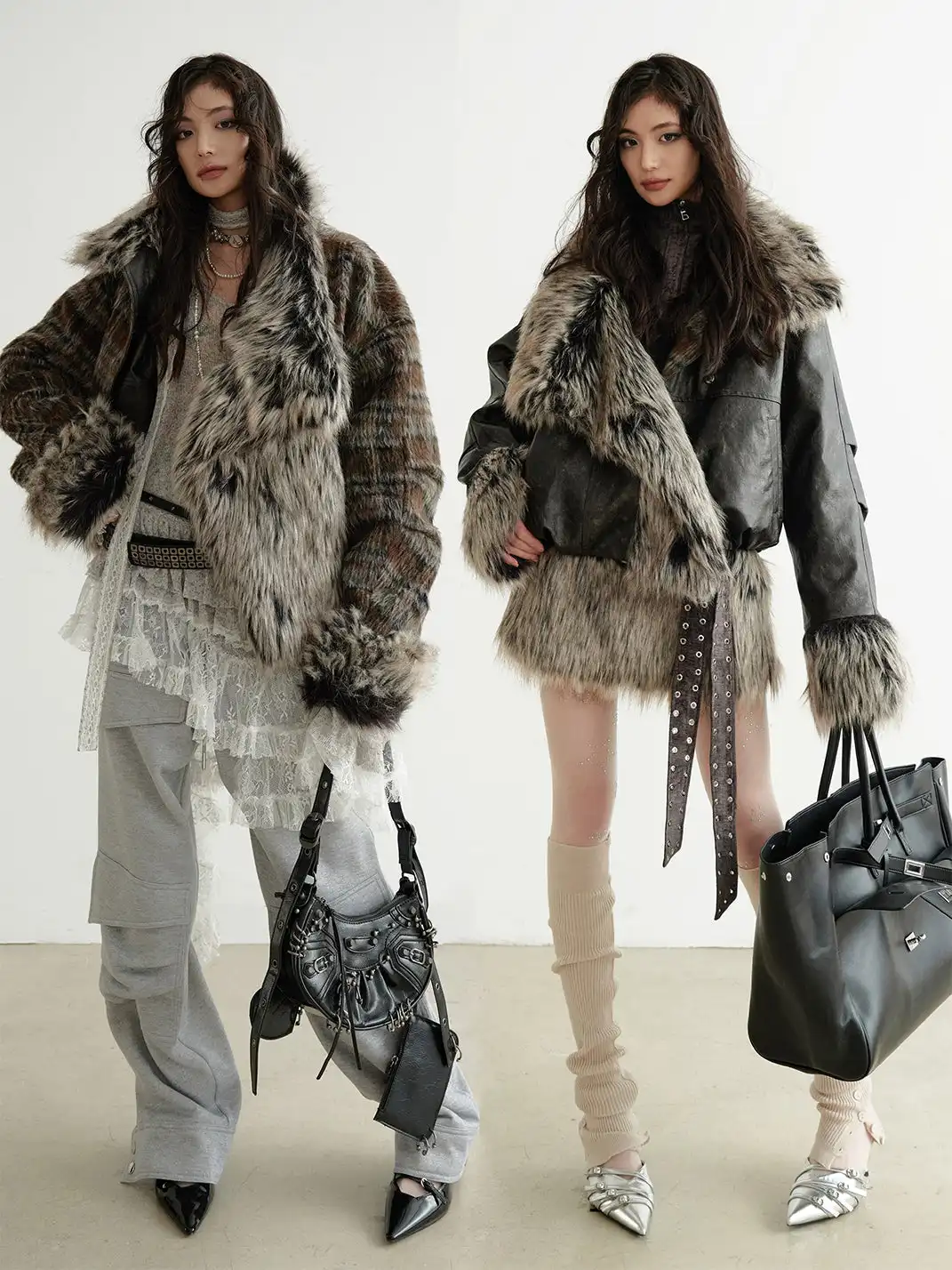 Jnylon Studios | Two-Way Plaid PU Faux Leather Jacket