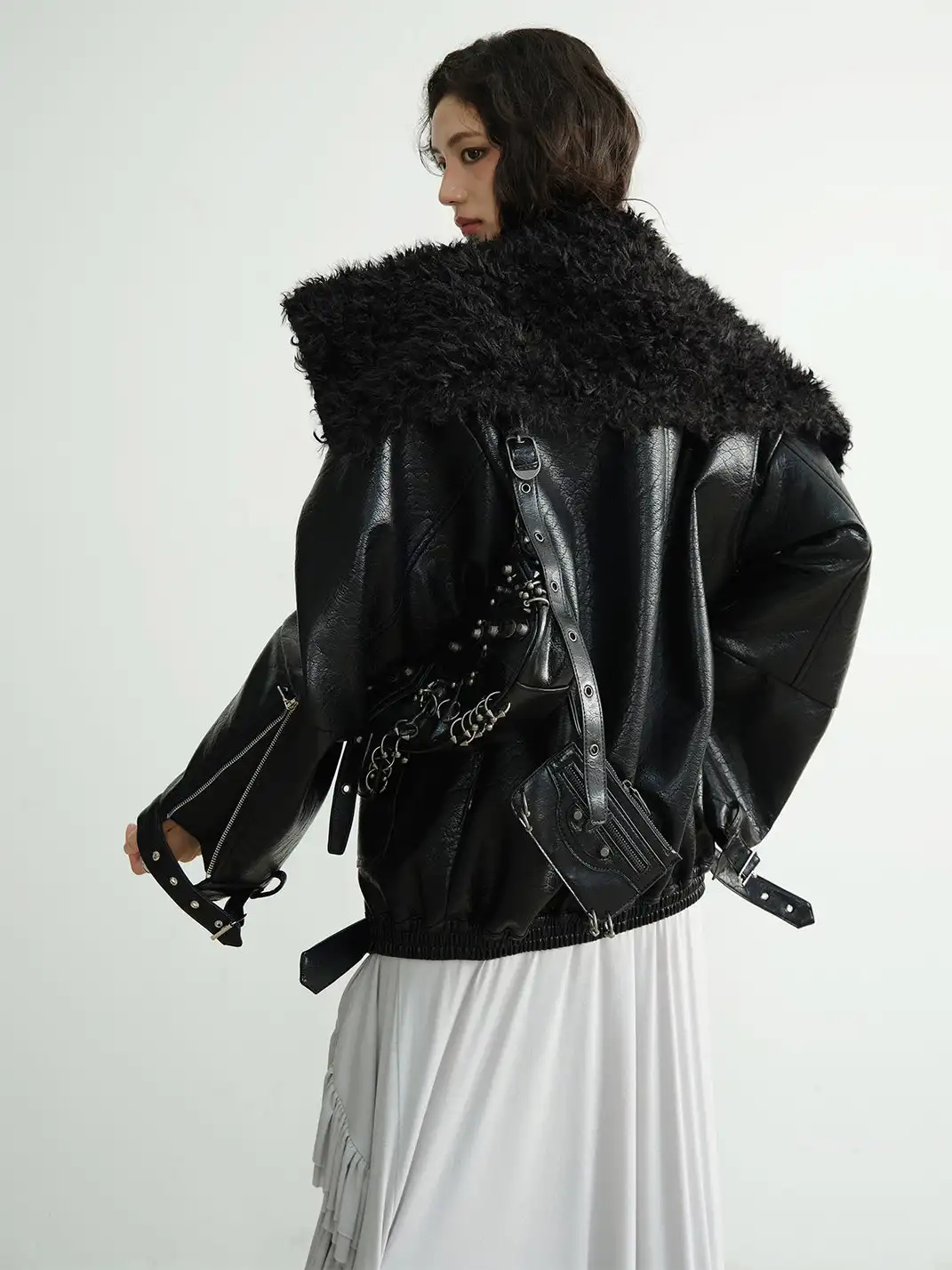 Jnylon Studios | Mid-Length Heavyweight PU Leather Silhouette Jacket