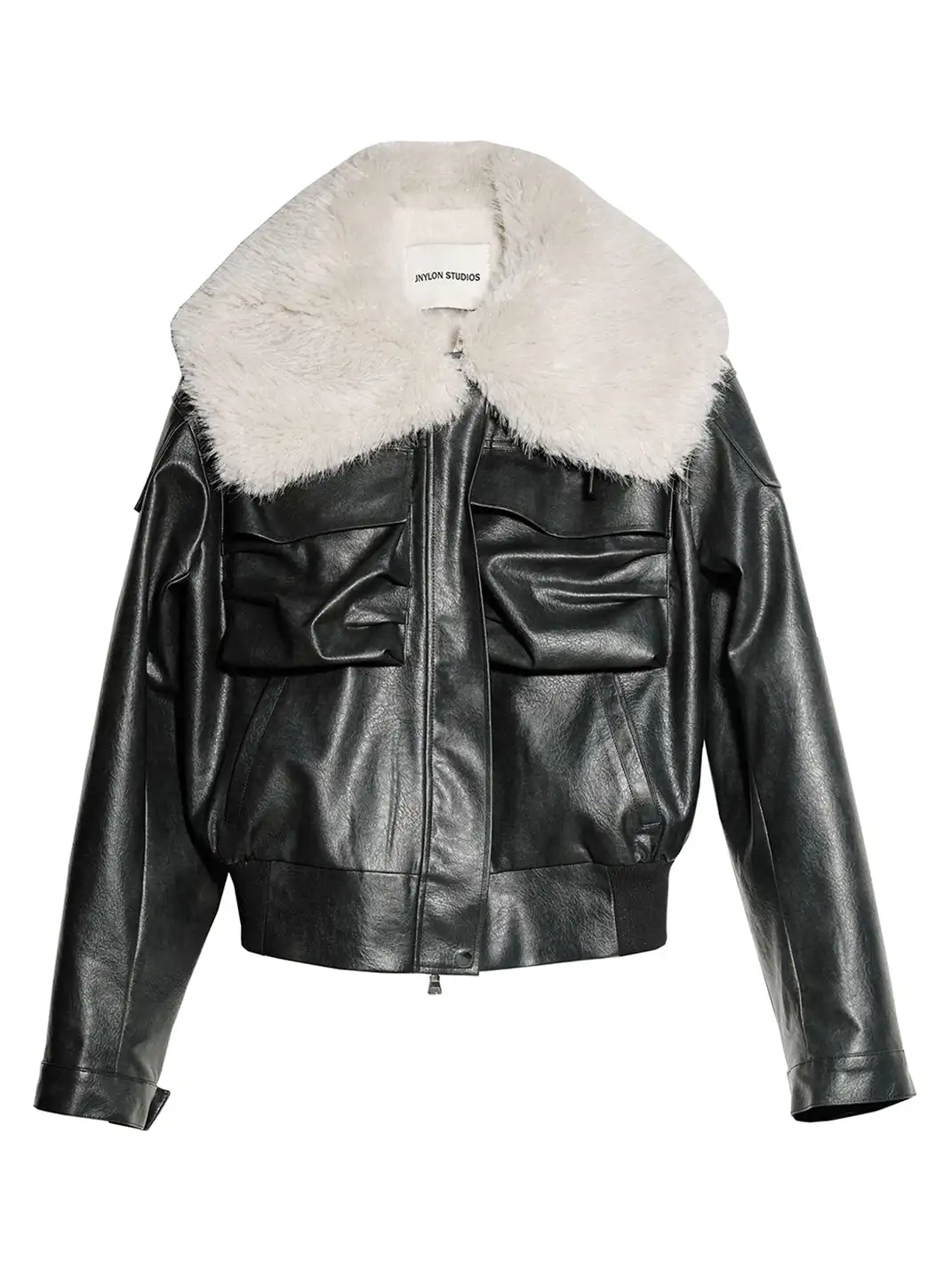Jnylon Studios | Faux Leather Turtleneck Jacket With Fur Collar