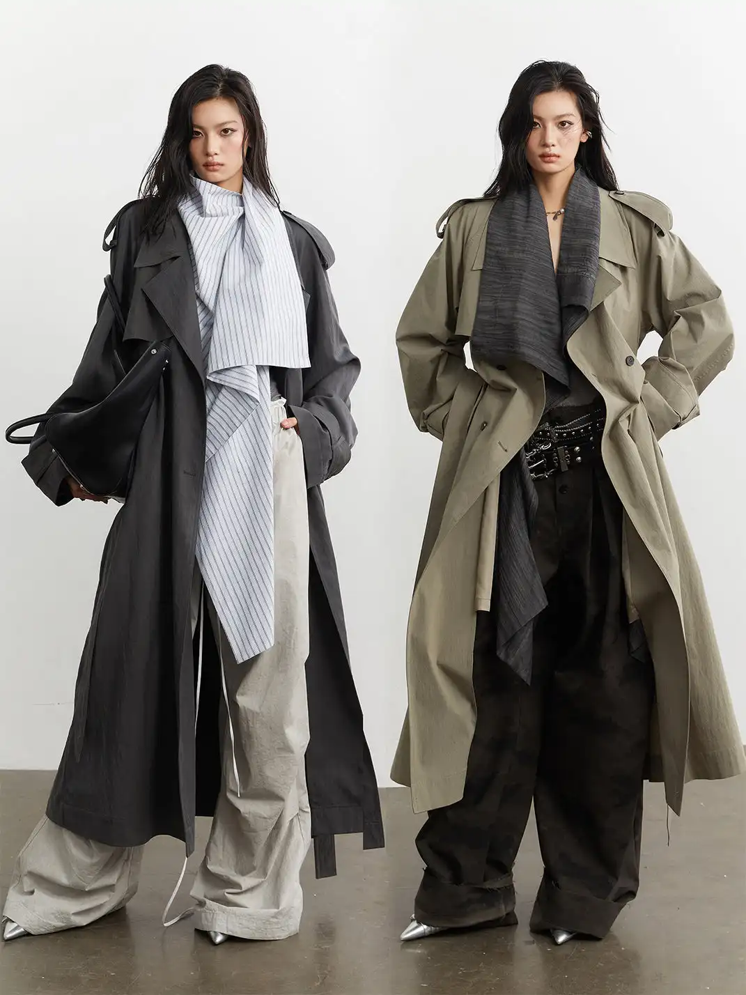Jnylon Studios | Faux Two-piece Detachable Color-blocked Trench Coat