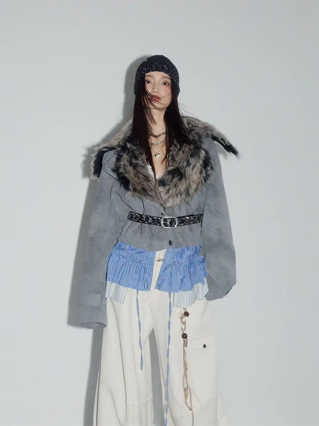 Jnylon Studios | Faux Two-piece PU Leather Jacket With Fur Collar