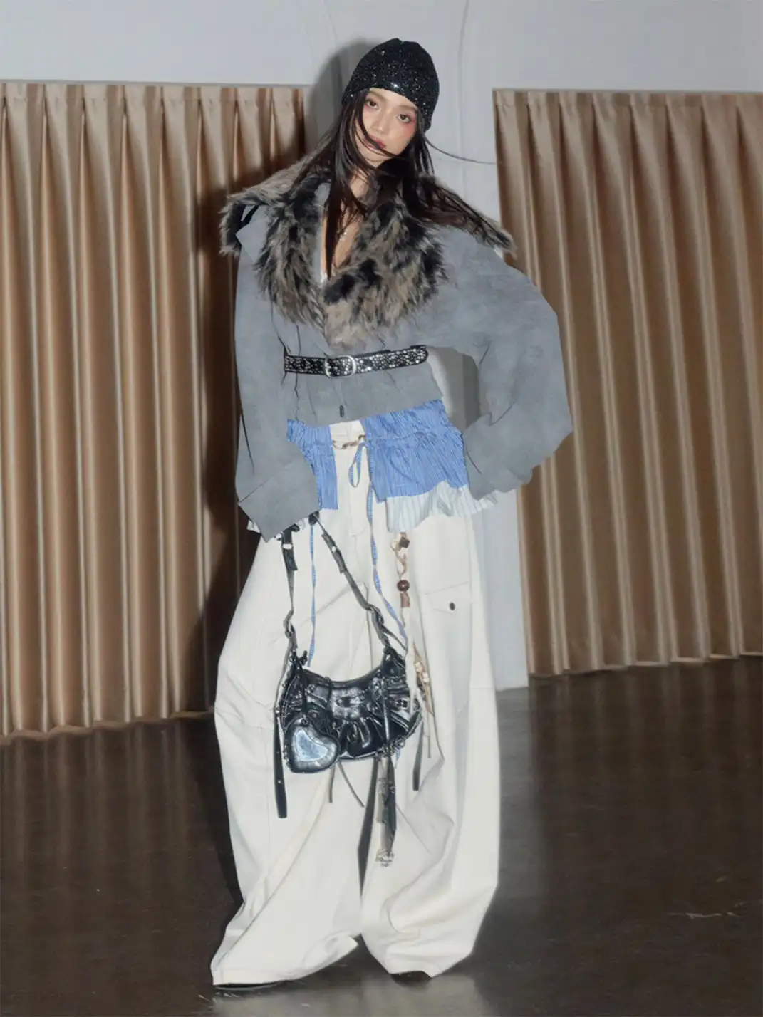 Jnylon Studios | Faux Two-piece PU Leather Jacket With Fur Collar