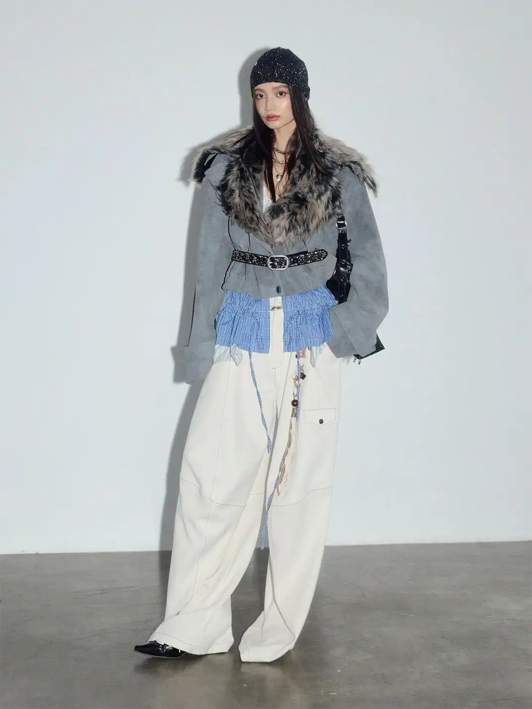 Jnylon Studios | Faux Two-piece PU Leather Jacket With Fur Collar