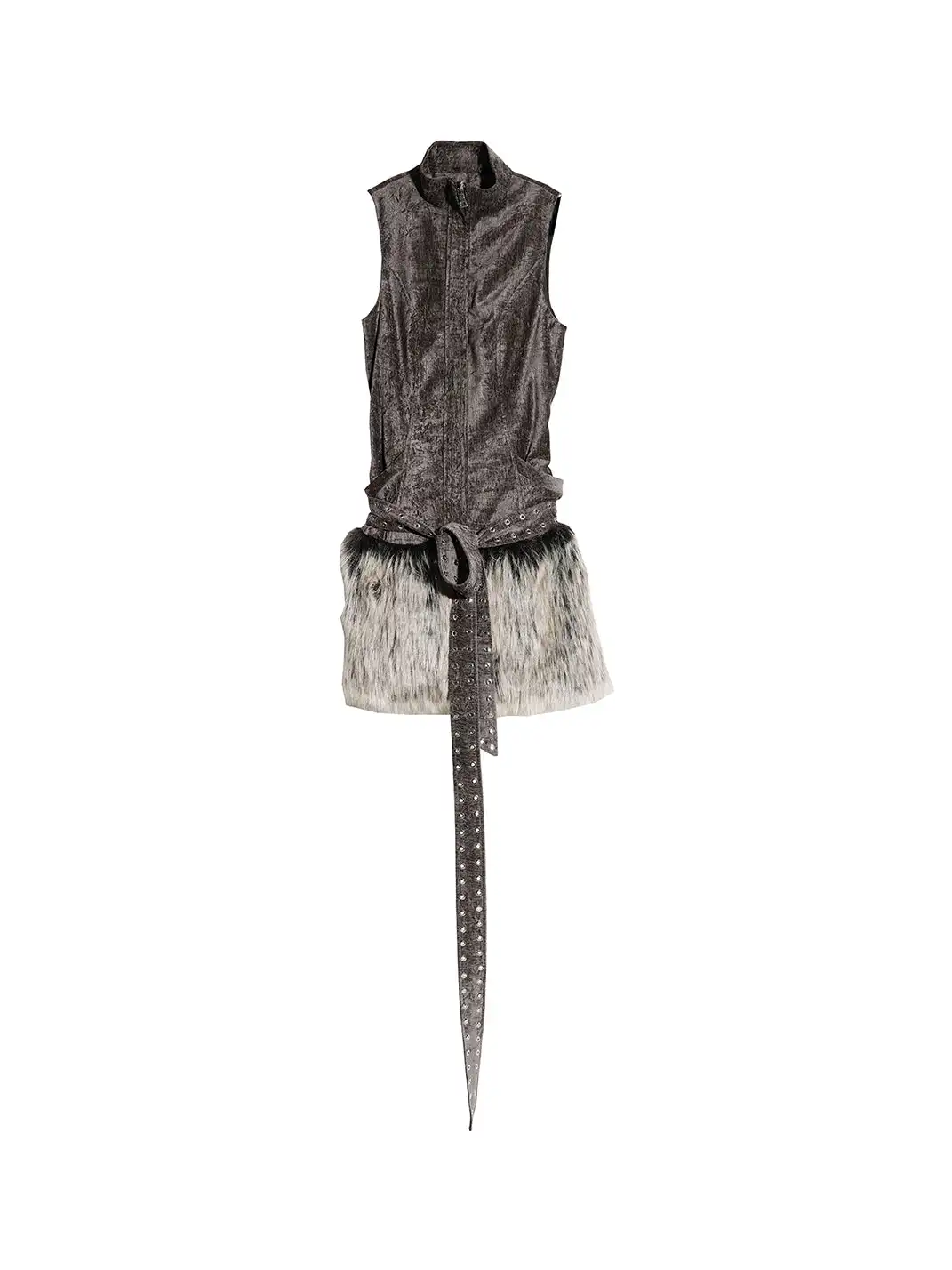 Jnylon Studios | Studded Fur Turtleneck Vest Dress