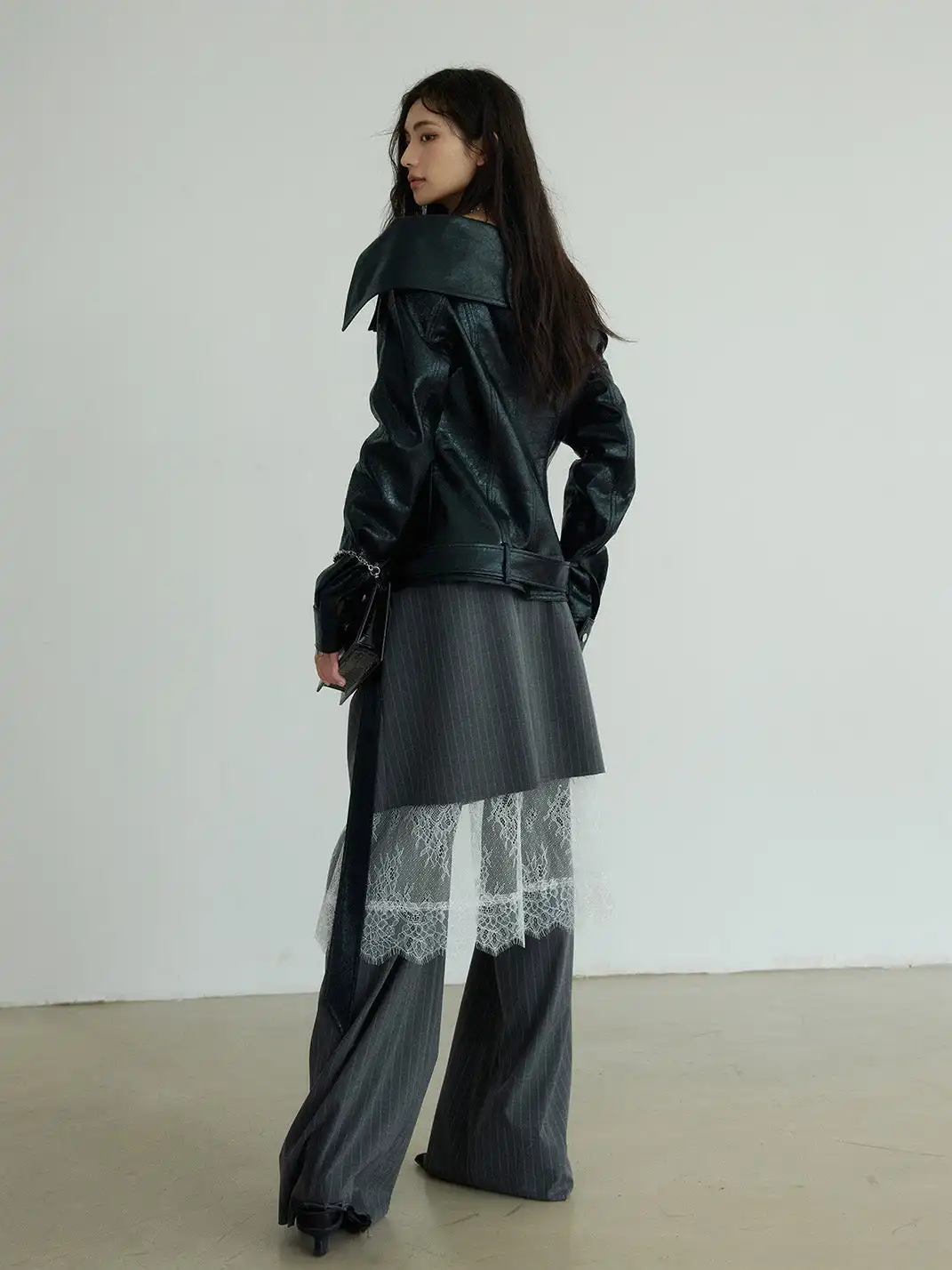 Jnylon Studios | Gray Striped Skirt And Trousers