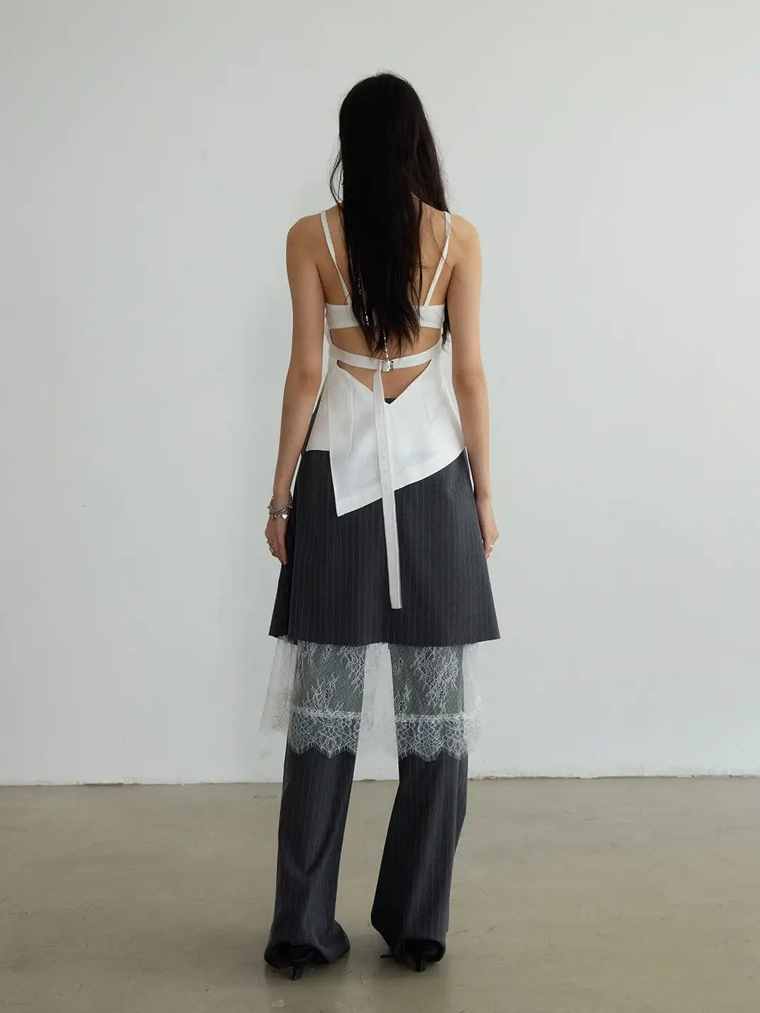 Jnylon Studios | Gray Striped Skirt And Trousers