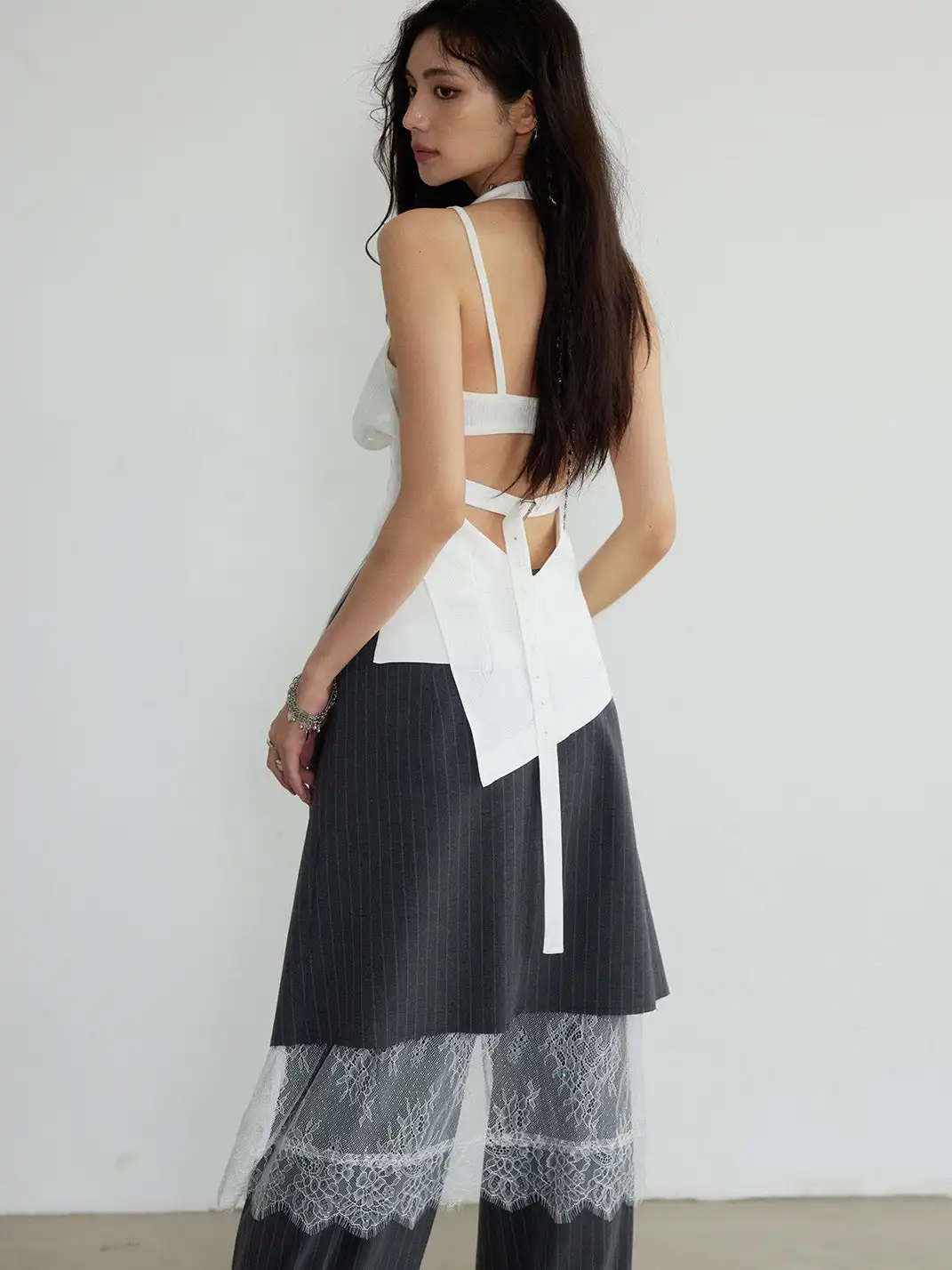 Jnylon Studios | Gray Striped Skirt And Trousers