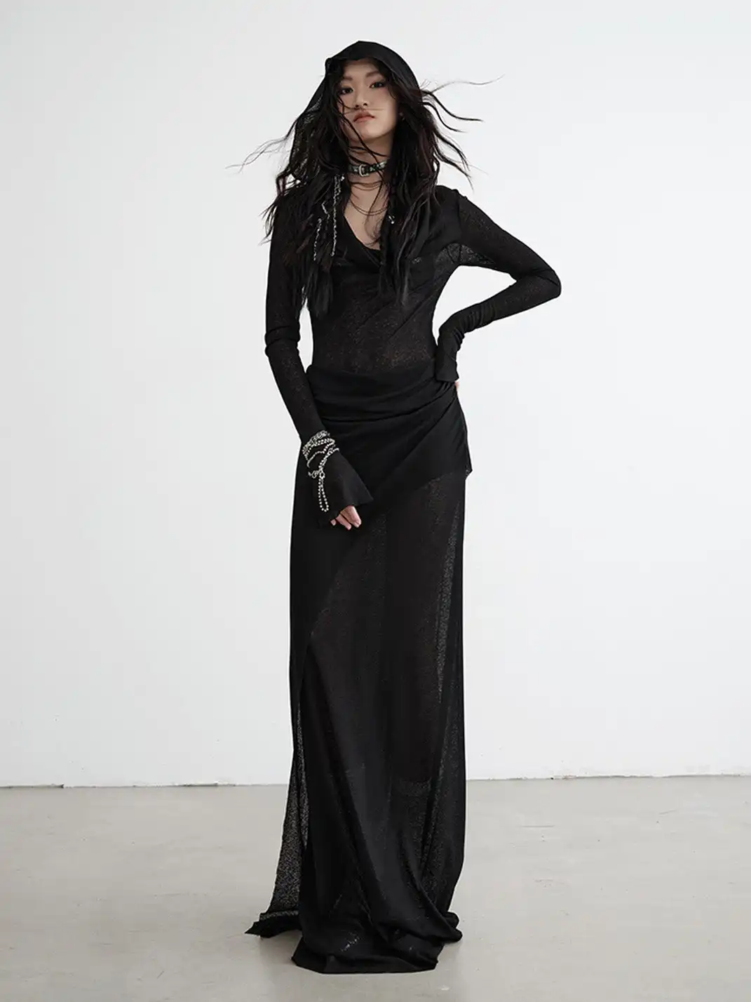 Jnylon Studios | Knitted Faux Two-Piece Hooded Dress
