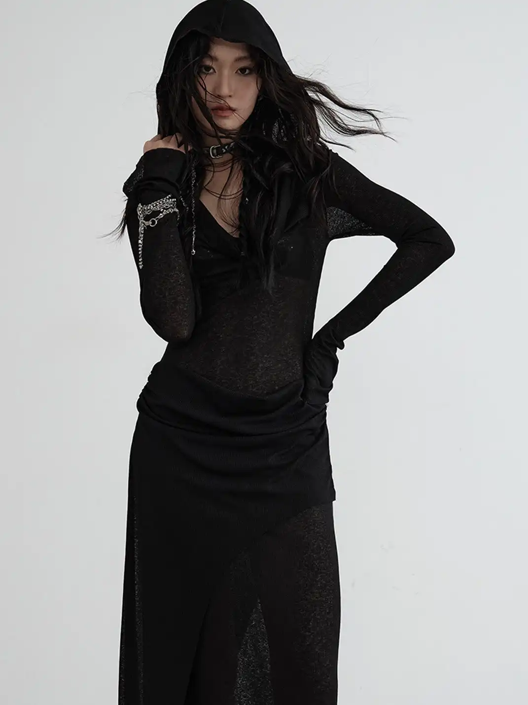Jnylon Studios | Knitted Faux Two-Piece Hooded Dress