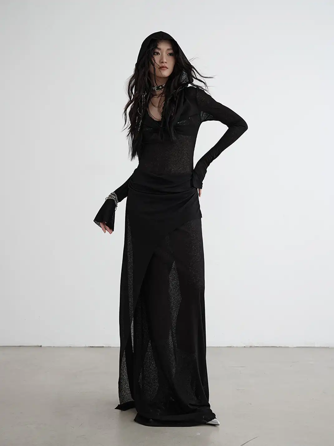 Jnylon Studios | Knitted Faux Two-Piece Hooded Dress