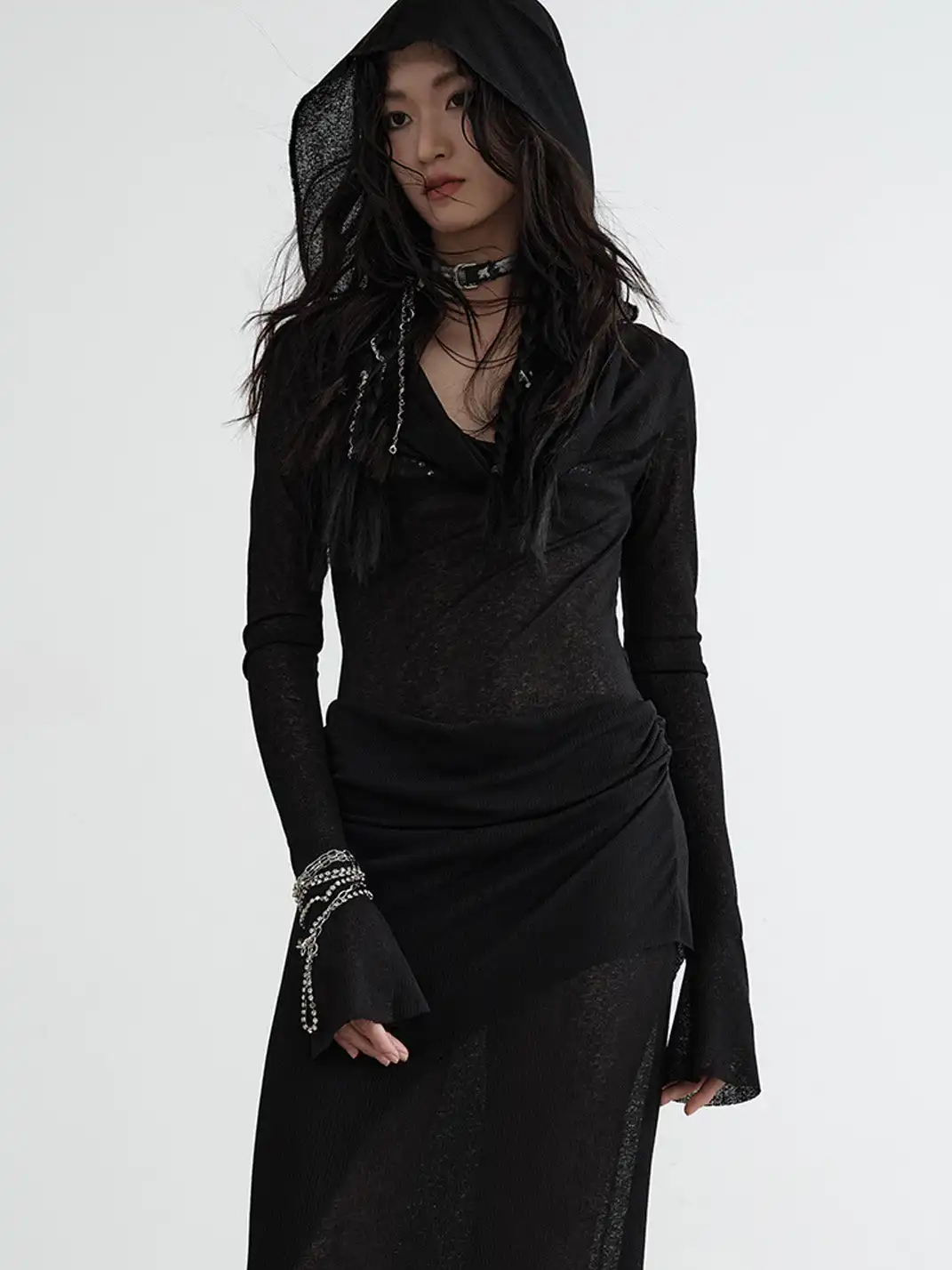 Jnylon Studios | Knitted Faux Two-Piece Hooded Dress