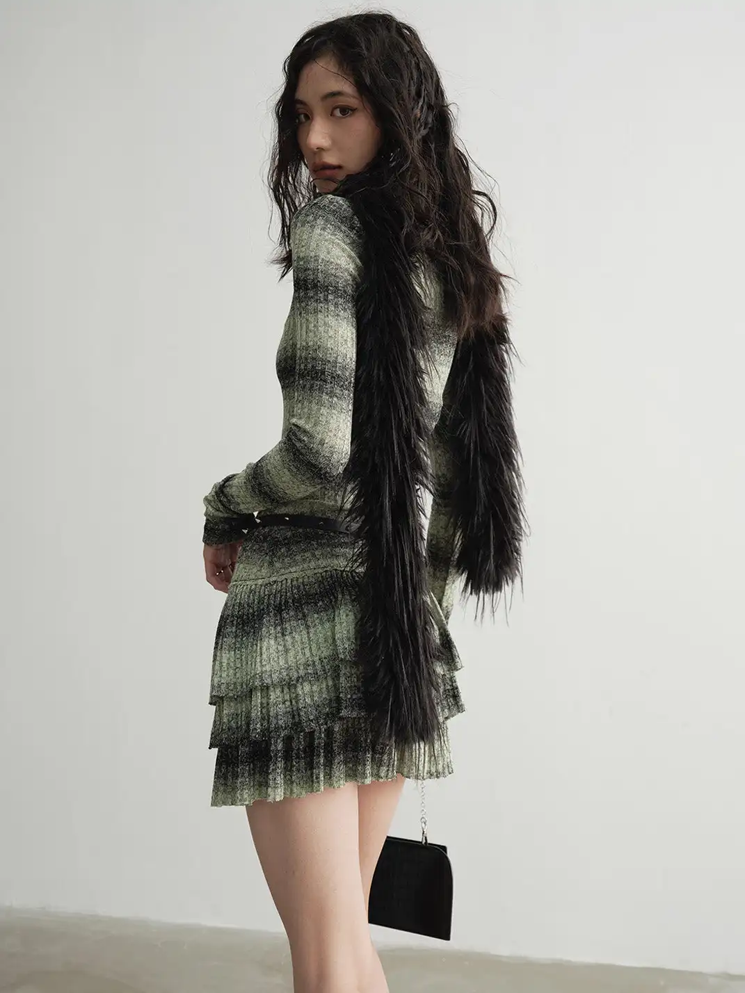 Jnylon Studios | Faux Two-Piece Striped Ruffle Knit Dress