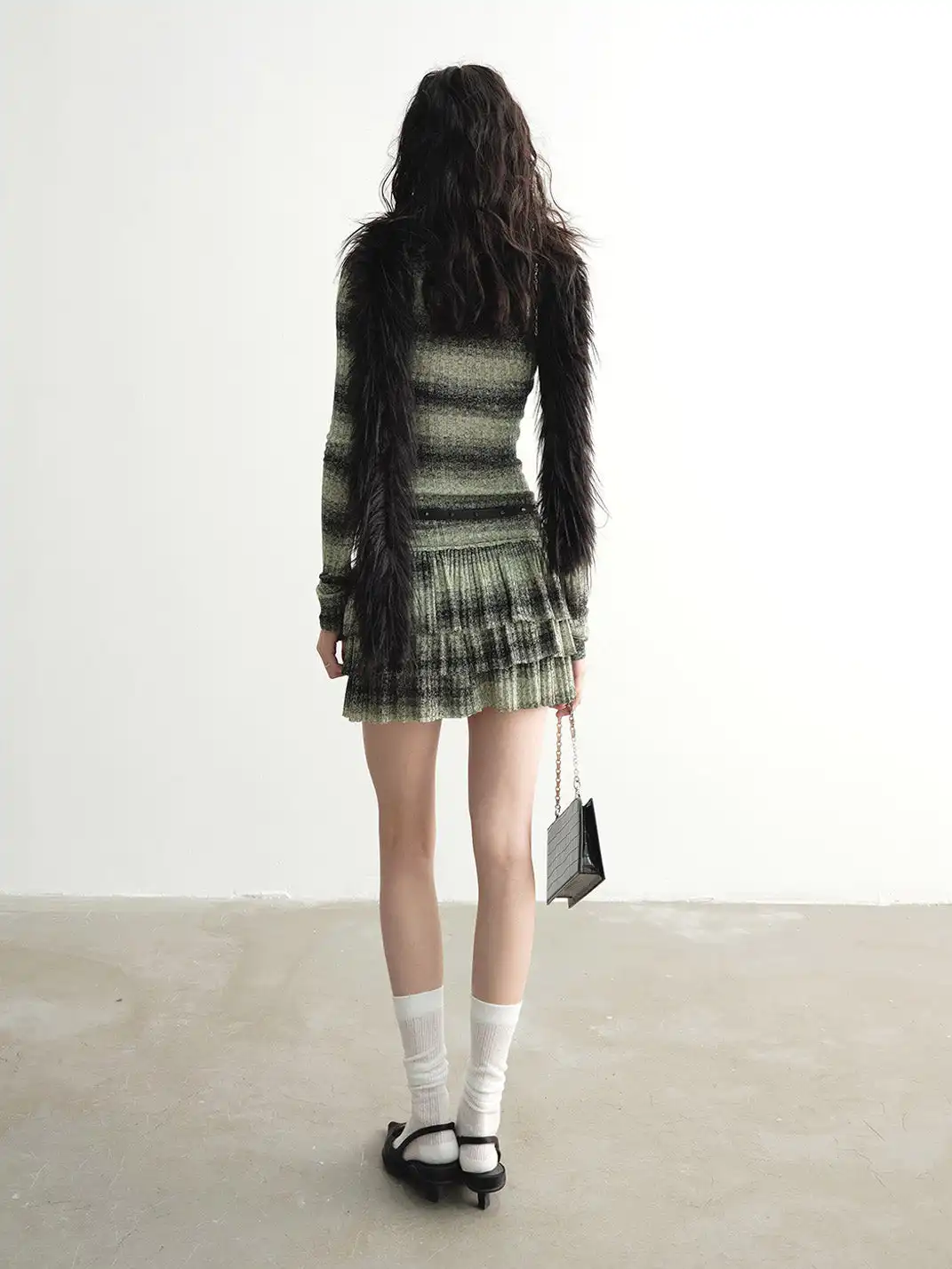 Jnylon Studios | Faux Two-Piece Striped Ruffle Knit Dress