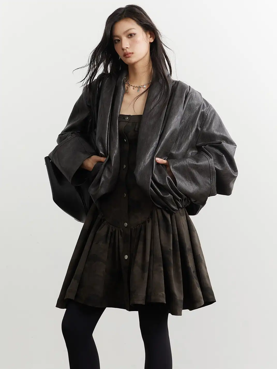 Jnylon Studios | Oversized Faux Leather PU Jacket