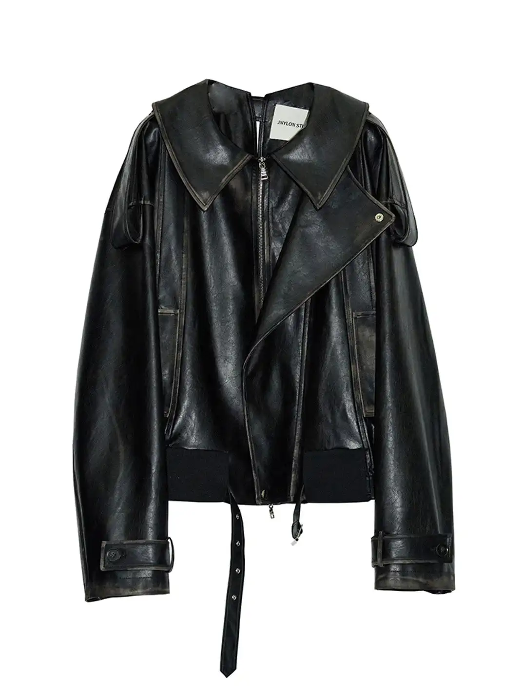 Jnylon Studios | Armor Open Collar PU Leather Oversized Quilted Jacket