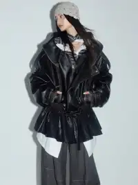 Jnylon Studios | Armor Open Collar PU Leather Oversized Quilted Jacket