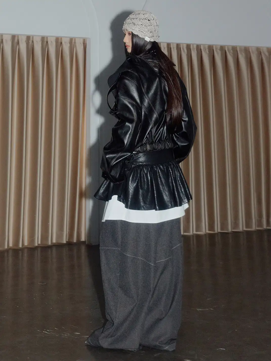 Jnylon Studios | Armor Open Collar PU Leather Oversized Quilted Jacket