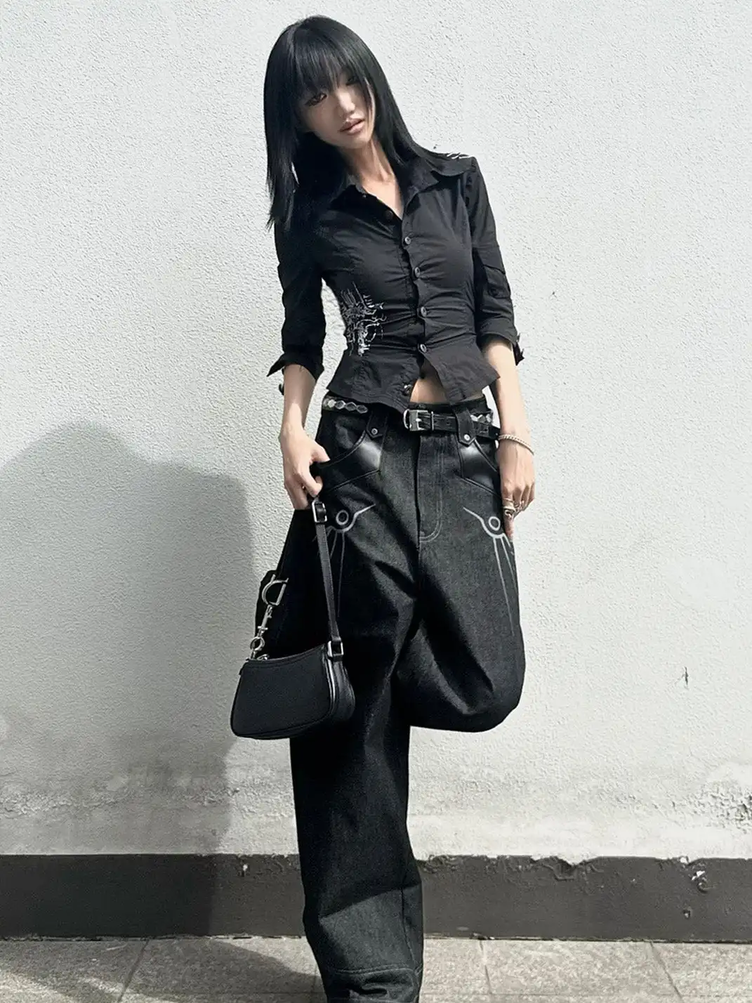 Esaias | Phoenix Graphic Wide-Leg Raw Jeans