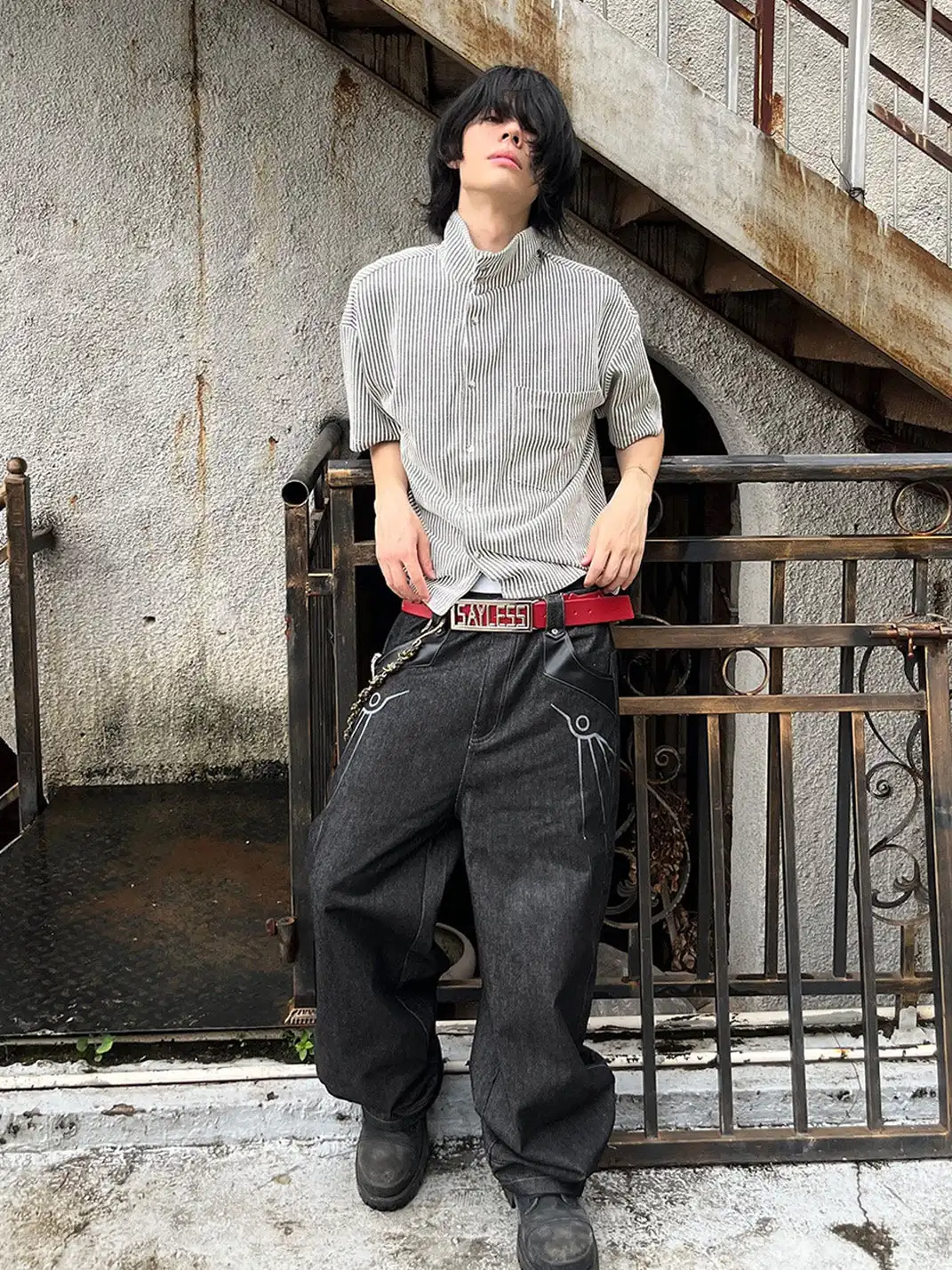 Esaias | Phoenix Graphic Wide-Leg Raw Jeans