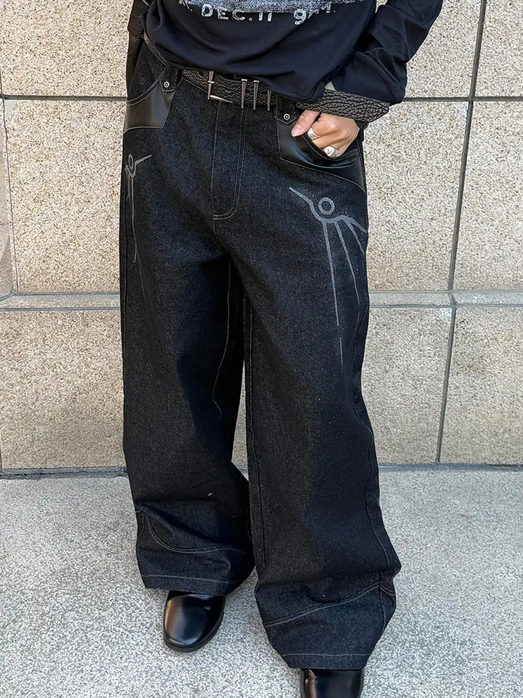 Esaias | Phoenix Graphic Wide-Leg Raw Jeans