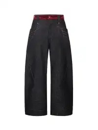 Esaias | Vermilion Stitch Red Turquoise Curved Denim Pants
