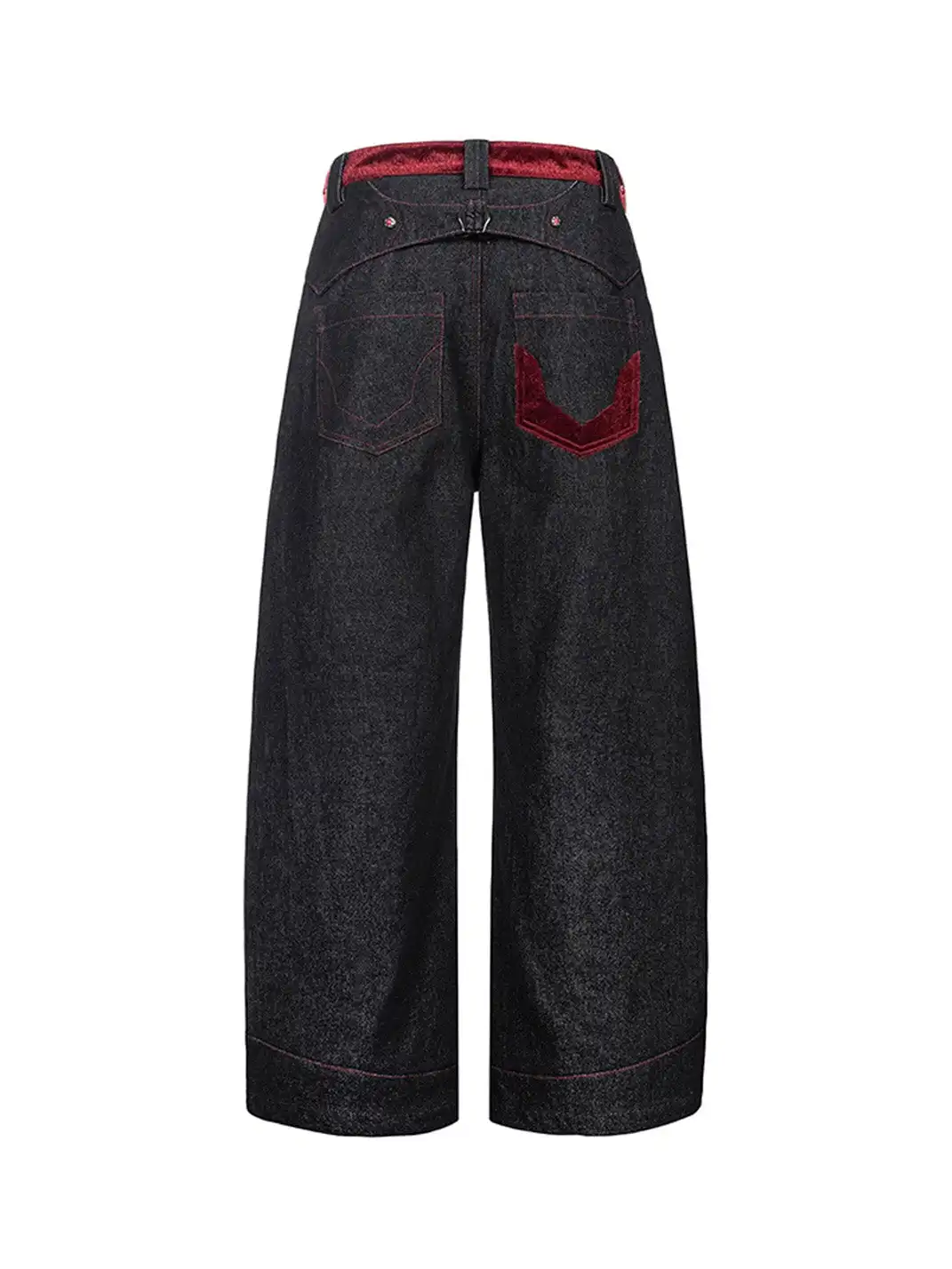 Esaias | Vermilion Stitch Red Turquoise Curved Denim Pants