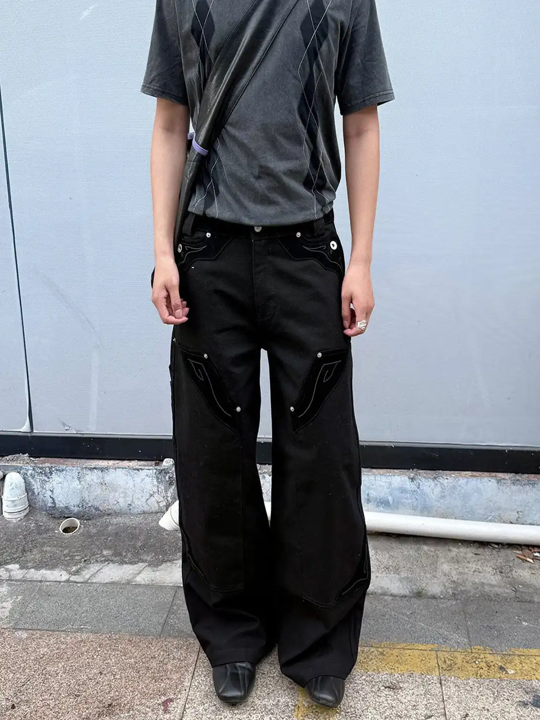 Esaias | Rune Embroidered Velvet Panel Pants