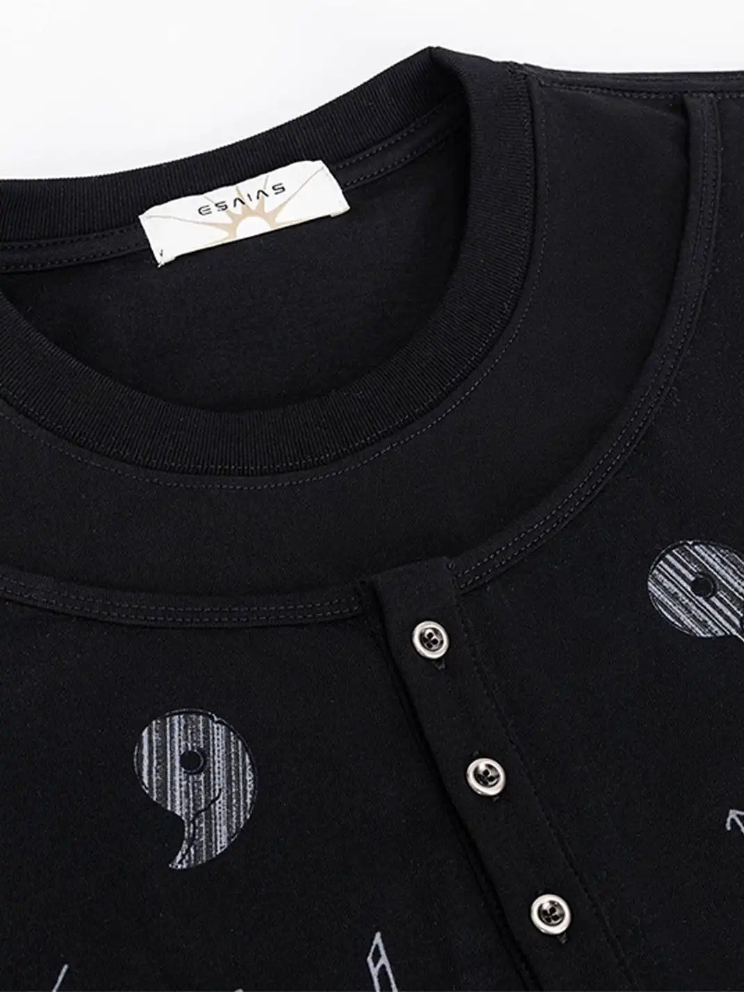 Esaias | Graphic Faux Layer Henley Long-Sleeve Tee
