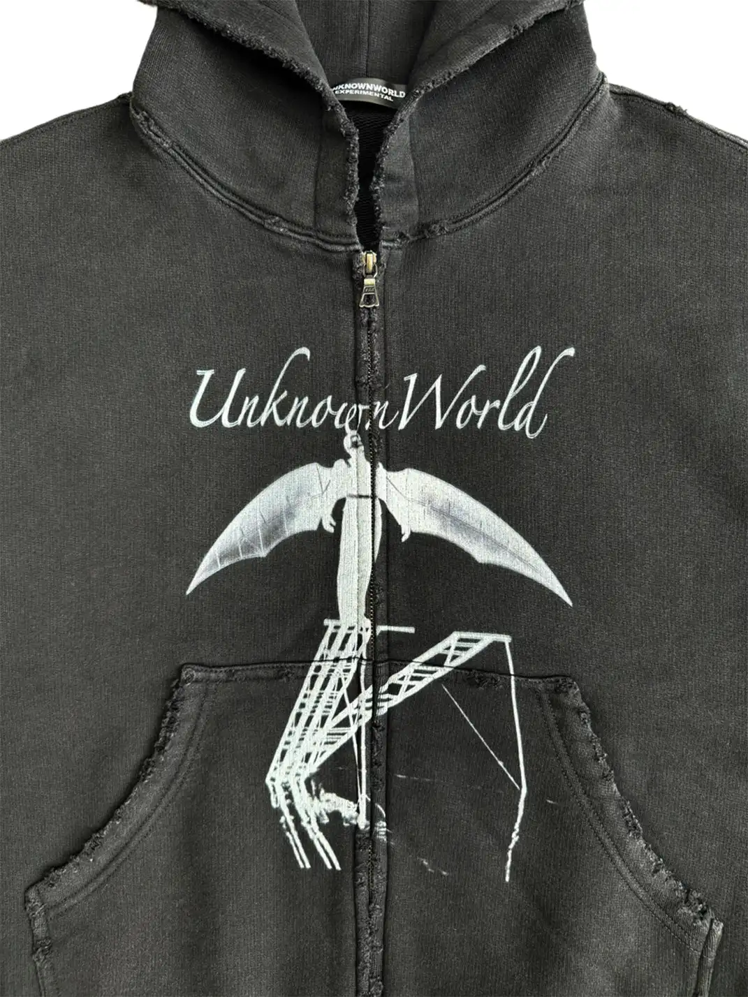 UNKNOWNWORLD | Bat Print Zip-Up Hoodie Sweatshirt