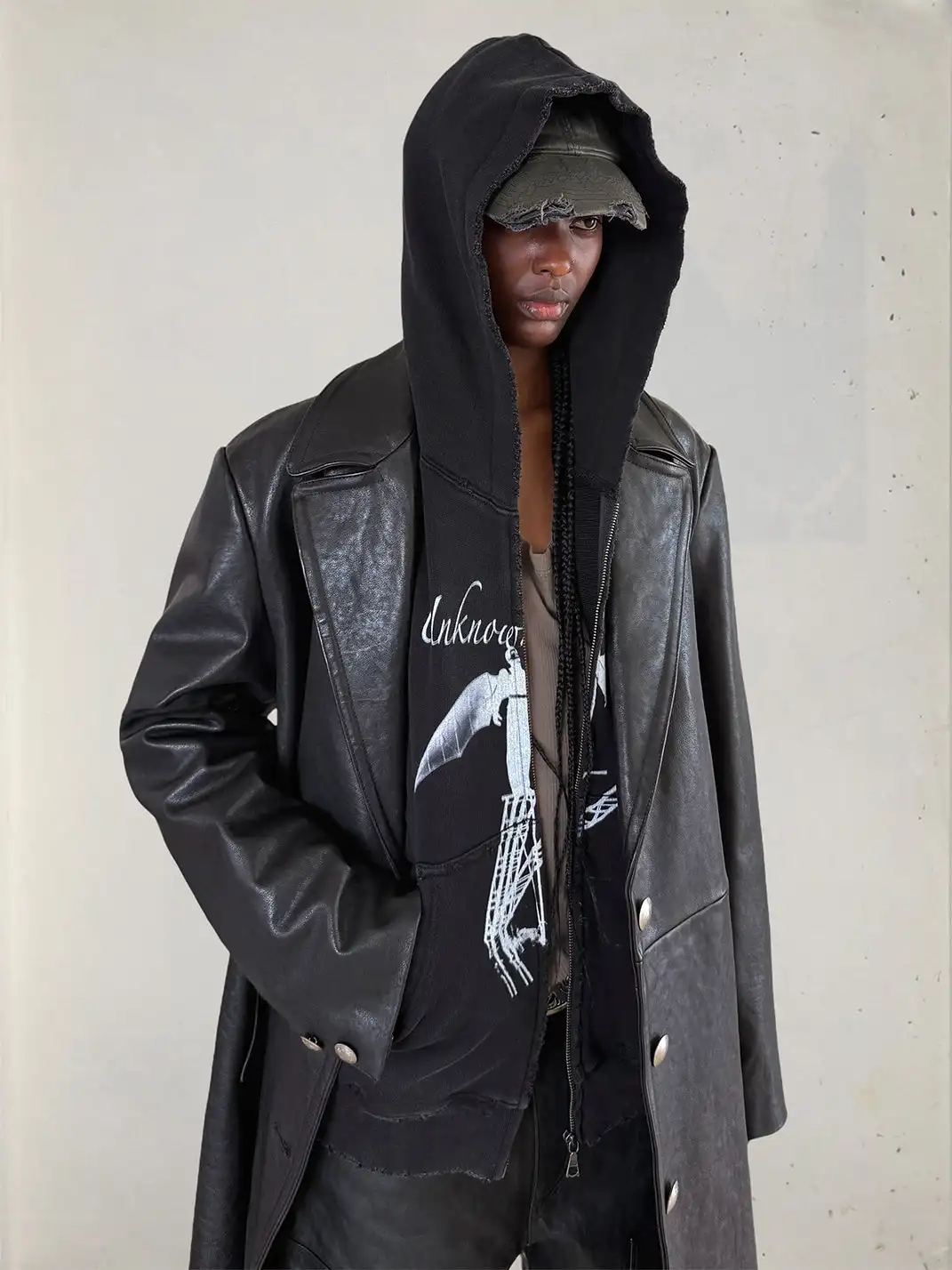 UNKNOWNWORLD | Bat Print Zip-Up Hoodie Sweatshirt