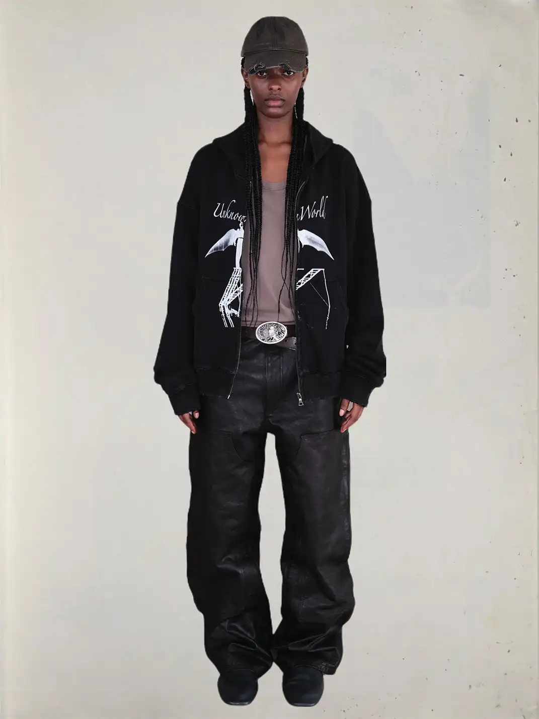 UNKNOWNWORLD | Bat Print Zip-Up Hoodie Sweatshirt
